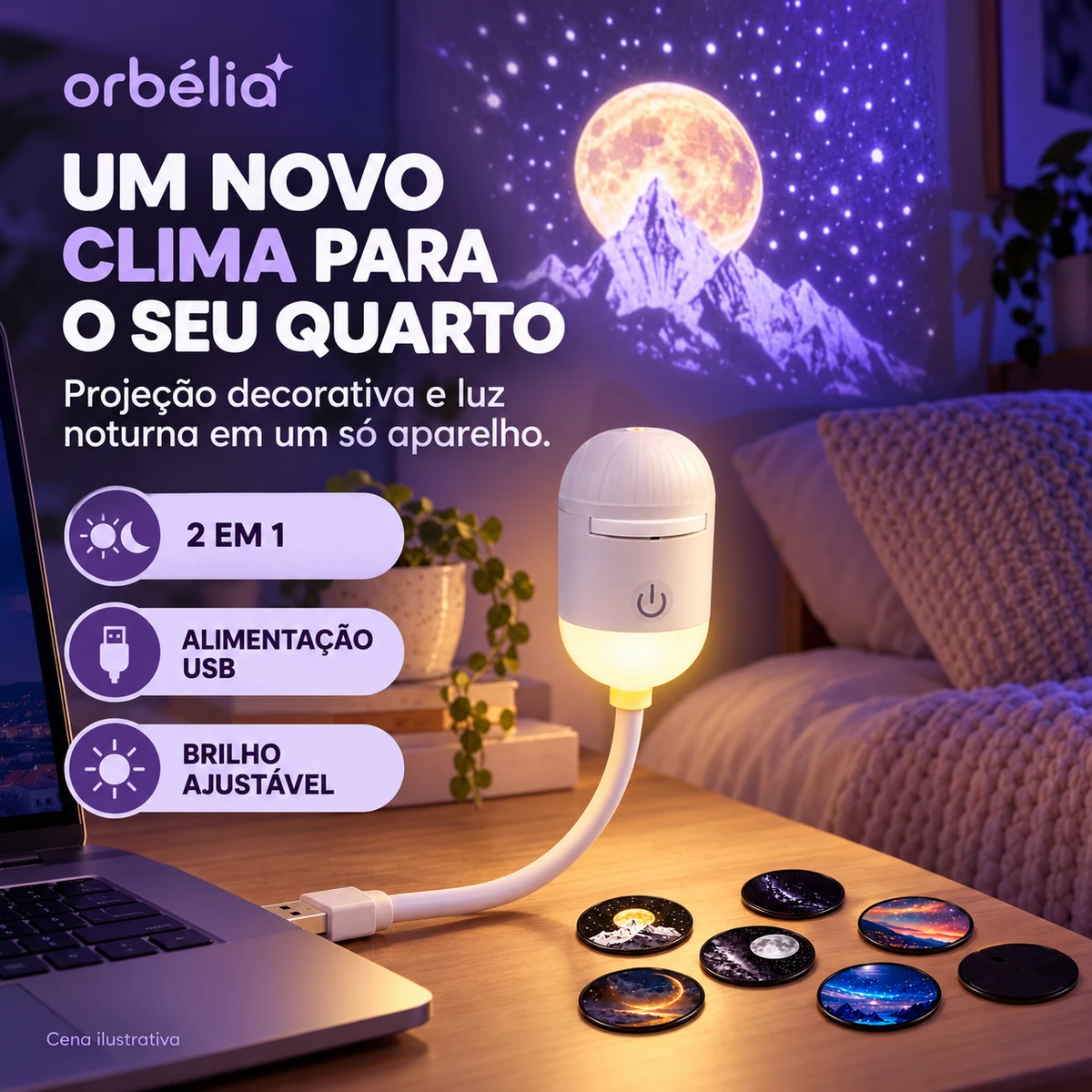 Visão geral dos benefícios de Mini Projetor Galáxia 2 em 1