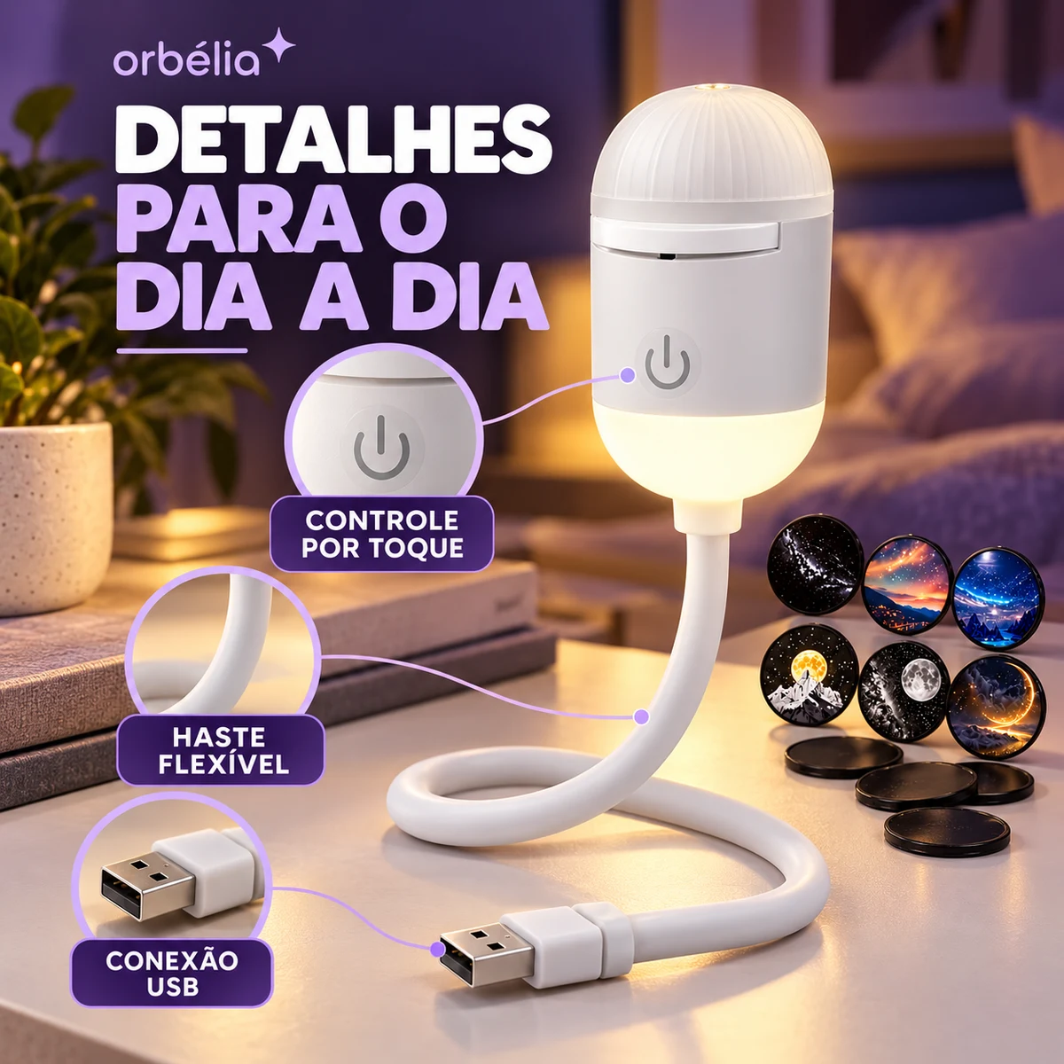 Detalhes de construção, materiais ou ajustes de Mini Projetor Galáxia 2 em 1