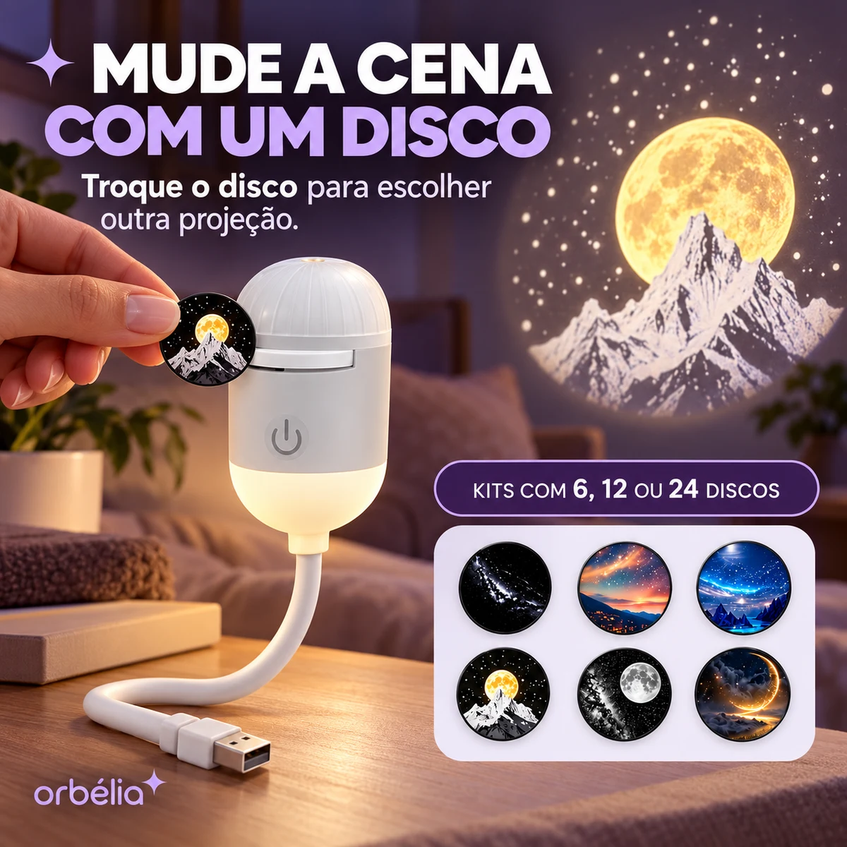 Demonstração da principal funcionalidade de Mini Projetor Galáxia 2 em 1