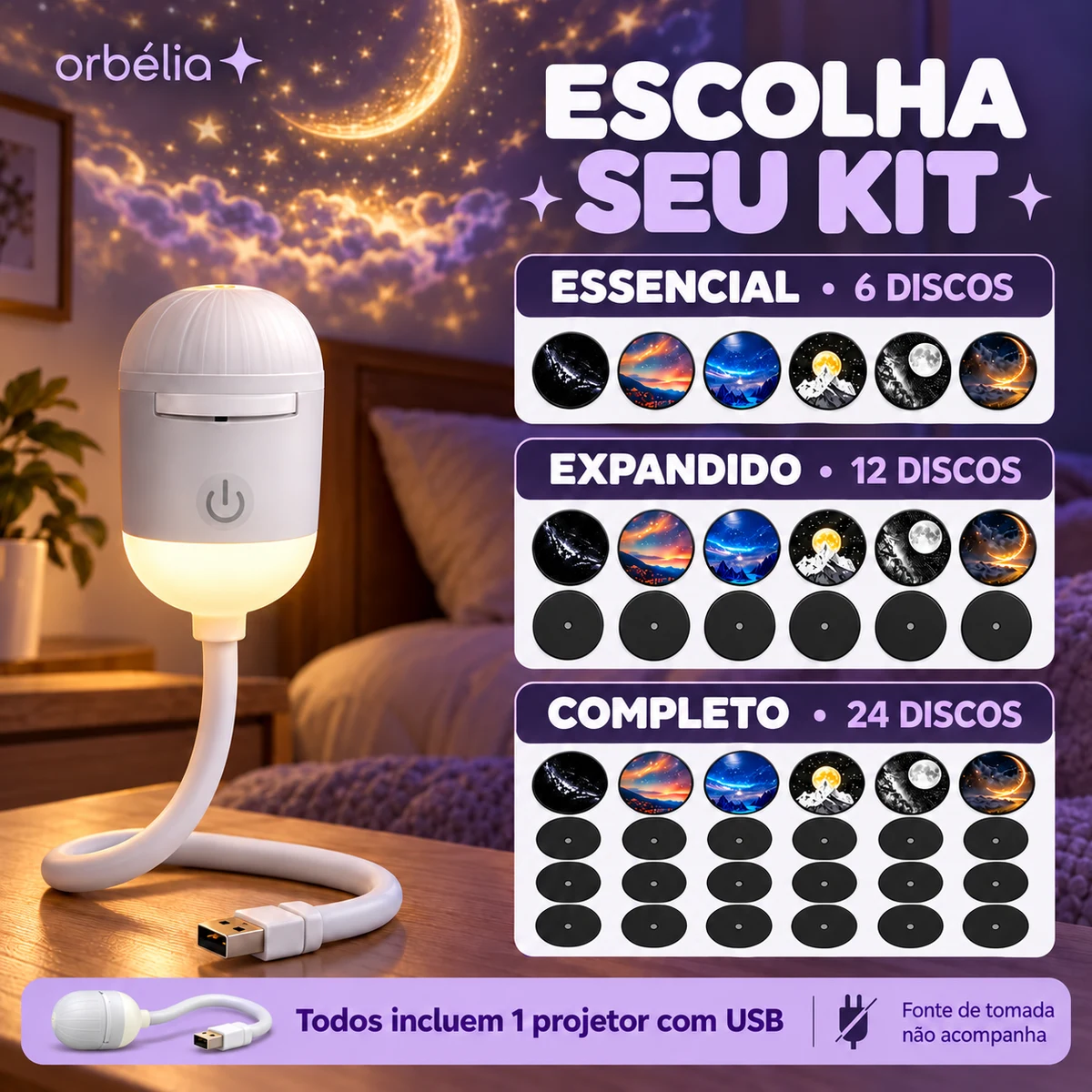 Medidas, capacidade ou compatibilidade de Mini Projetor Galáxia 2 em 1